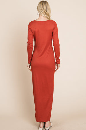 Long Sleeve Scoop neck maxi rust dress