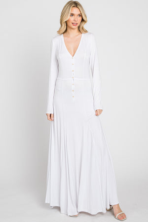 Long sleeve button front Maxi white dress