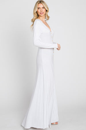 Long sleeve button front Maxi white dress