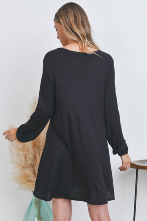 Long sleeve button thermal black dress