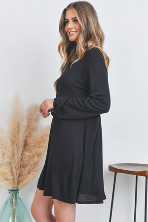 Long sleeve button thermal black dress