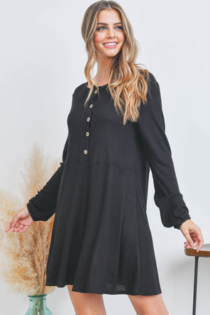 Long sleeve button thermal black dress