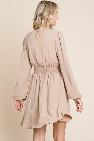 Long sleeve round neck smock waist dress