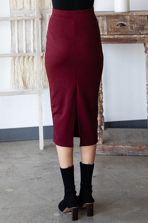 Midi pencil burgundy skirt with slit back