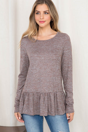 Long sleeve Hacci ruffle mocha top