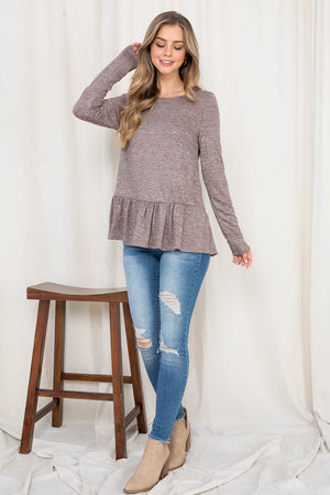 Long sleeve Hacci ruffle mocha top