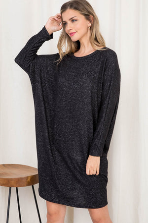 Long sleeve dolman button back black dress