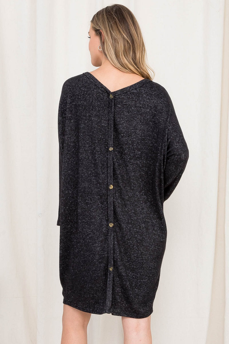 Long sleeve dolman button back black dress