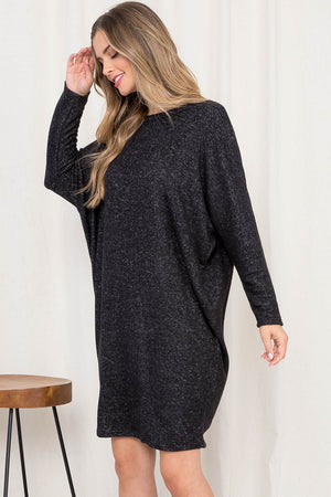 Long sleeve dolman button back black dress