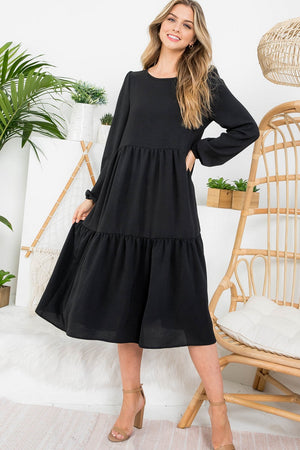 Long sleeve 3 tier long black dress