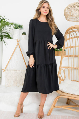 Long sleeve 3 tier long black dress