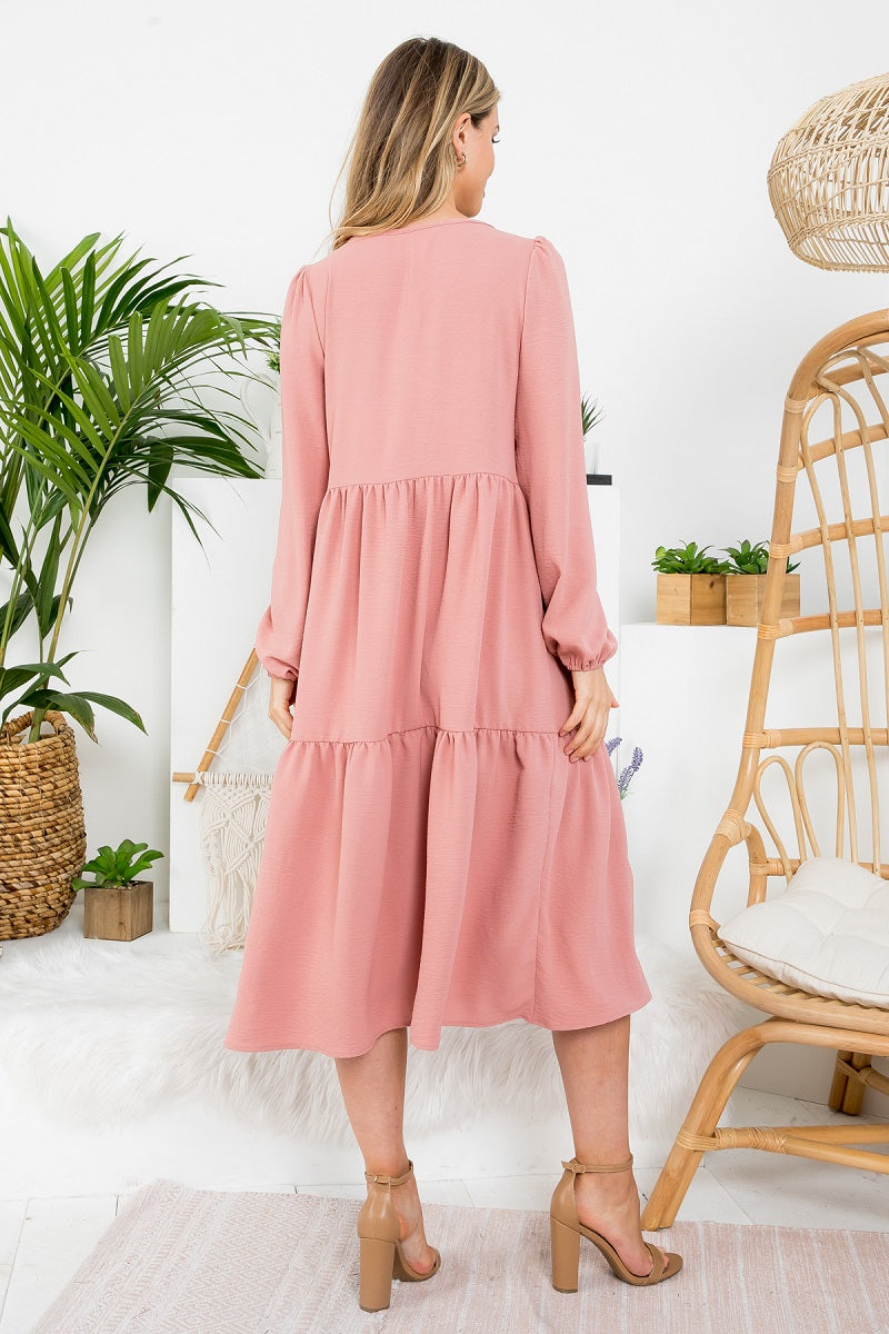 Long sleeve 3 tier long mauve dress