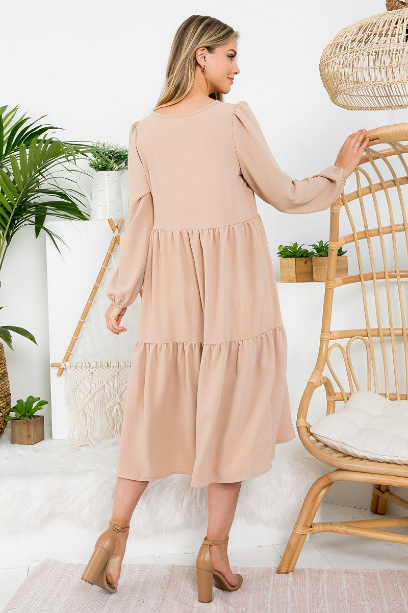 Long sleeve 3 tier long dk stone dress