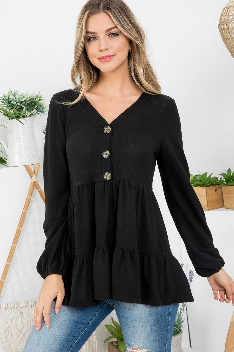 Long sleeve button empire black top