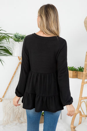 Long sleeve button empire black top