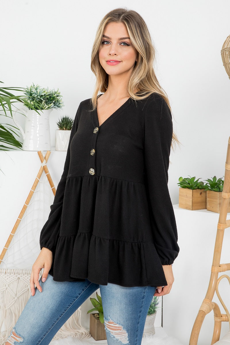 Long sleeve button empire black top