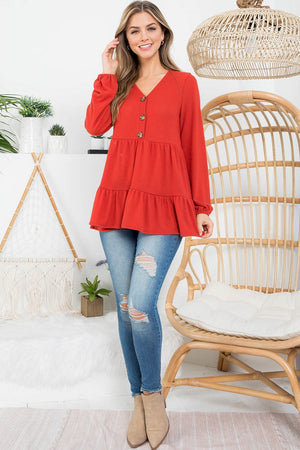 Long sleeve button empire rust top