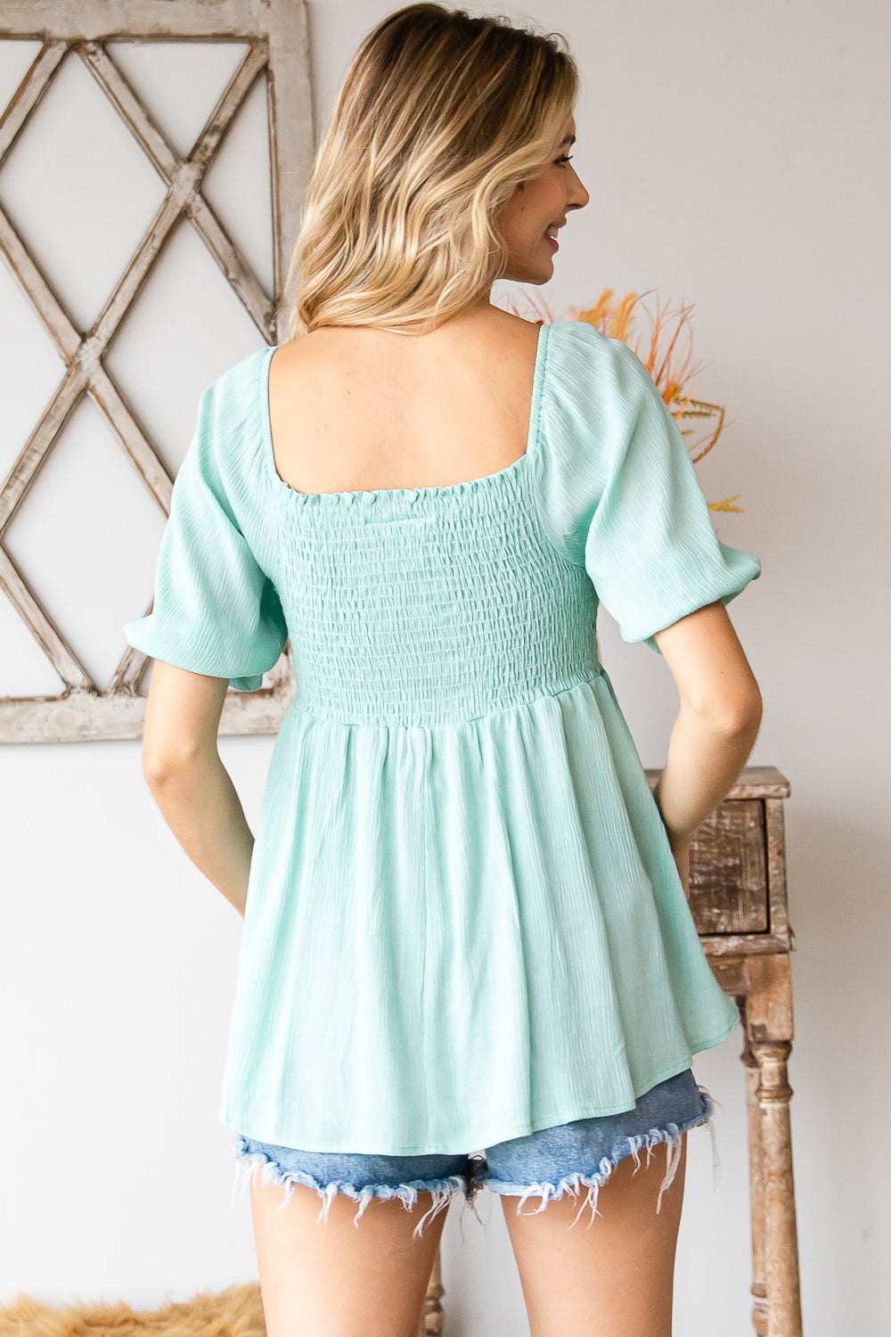 Short Sleeve Gauze smocking Emma Mint