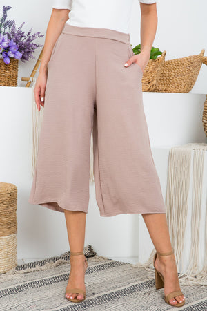 Gaucho woven pant mocha wide leg pant