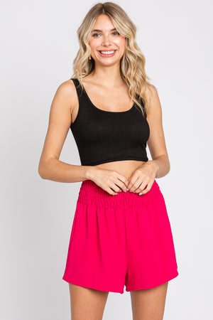 High waist smock woven fuchsia short