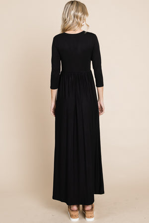 Scoop neck elastic waist maxi black dress