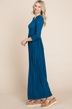 Scoop neck elastic waist maxi teal dress