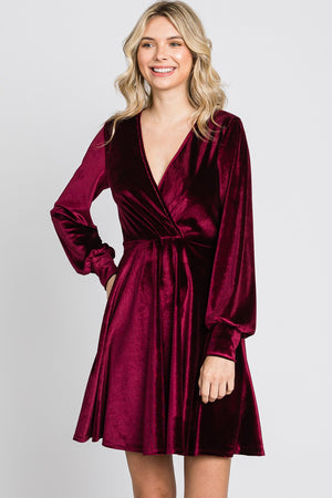 Long sleeve velvet surplus burgundy dress