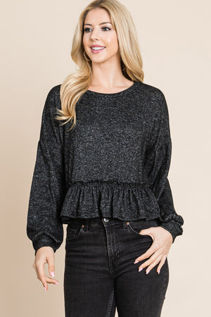 Long sleeve knit 2 tone crop black top