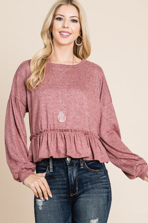 Long sleeve knit 2 tone crop mauve top