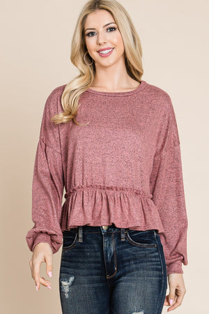 Long sleeve knit 2 tone crop mauve top