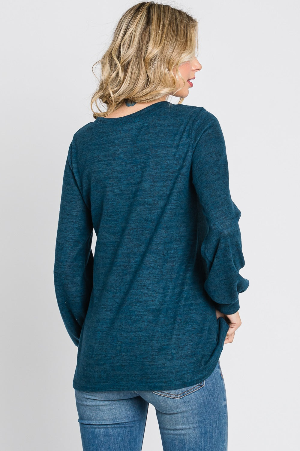 Long sleeve v neck button knit teal top