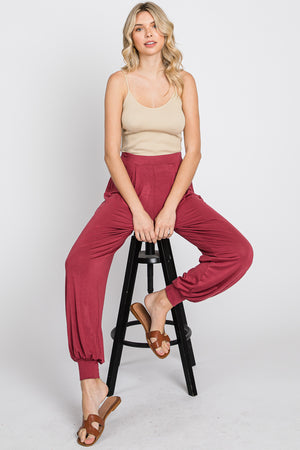 Elastic waist tapered long marsala pant