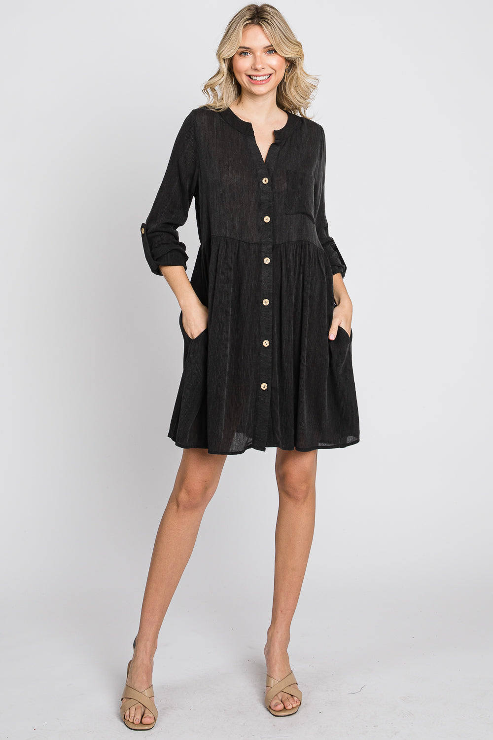 Long sleeve oversize gauze shirt black dress