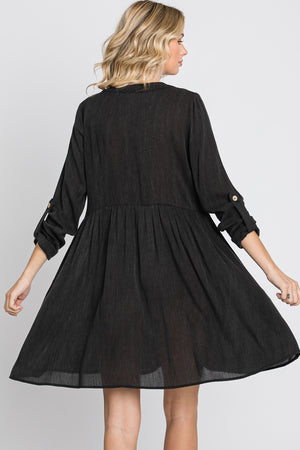 Long sleeve oversize gauze shirt black dress