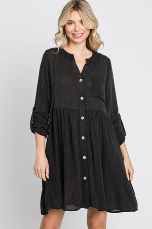 Long sleeve oversize gauze shirt black dress