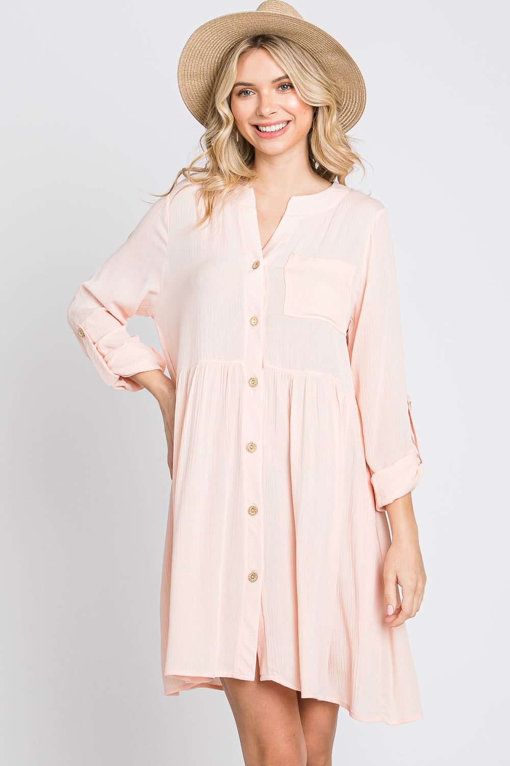 Long sleeve oversize gauze shirt blush dress