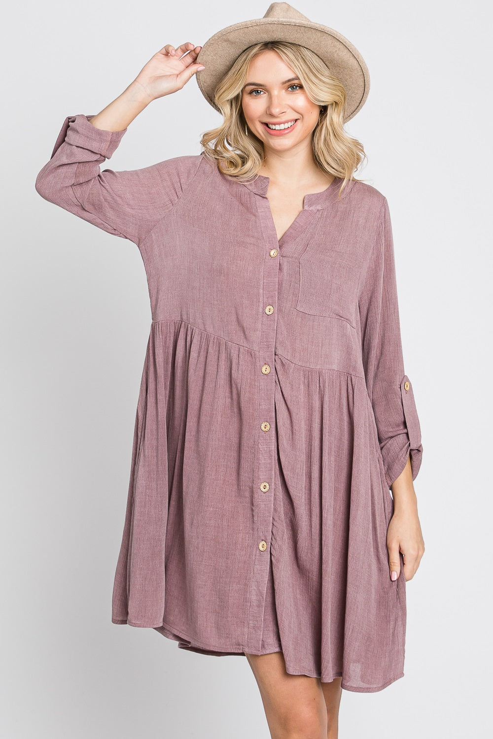 Long sleeve oversize gauze shirt mauve dress