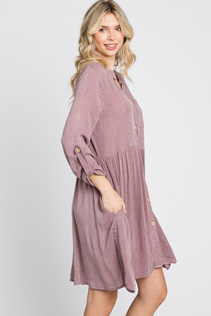 Long sleeve oversize gauze shirt mauve dress