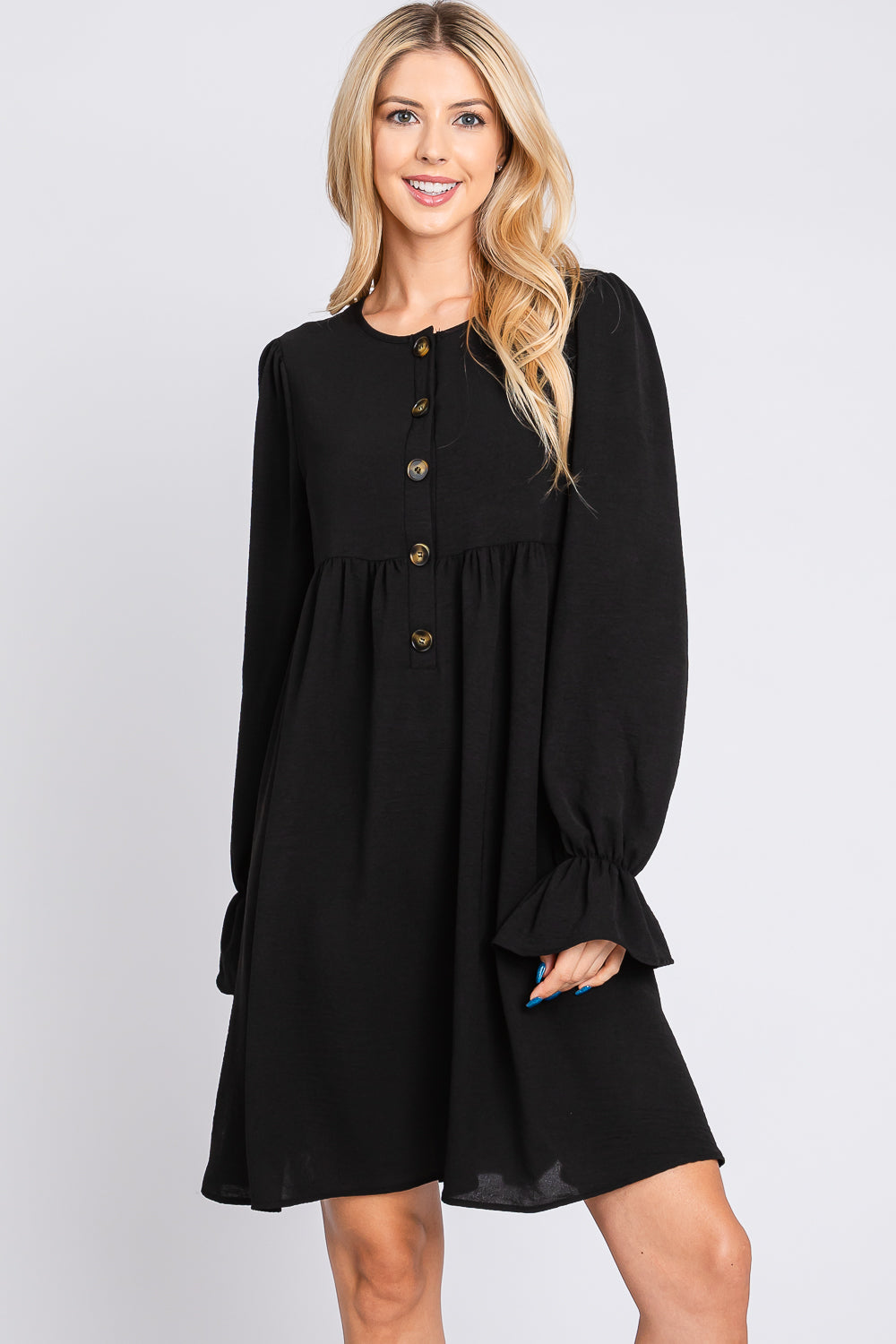 Long sleeve button down black dress