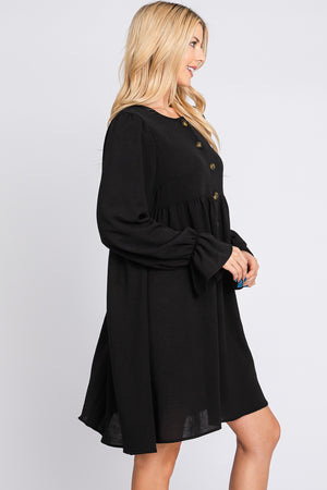 Long sleeve button down black dress