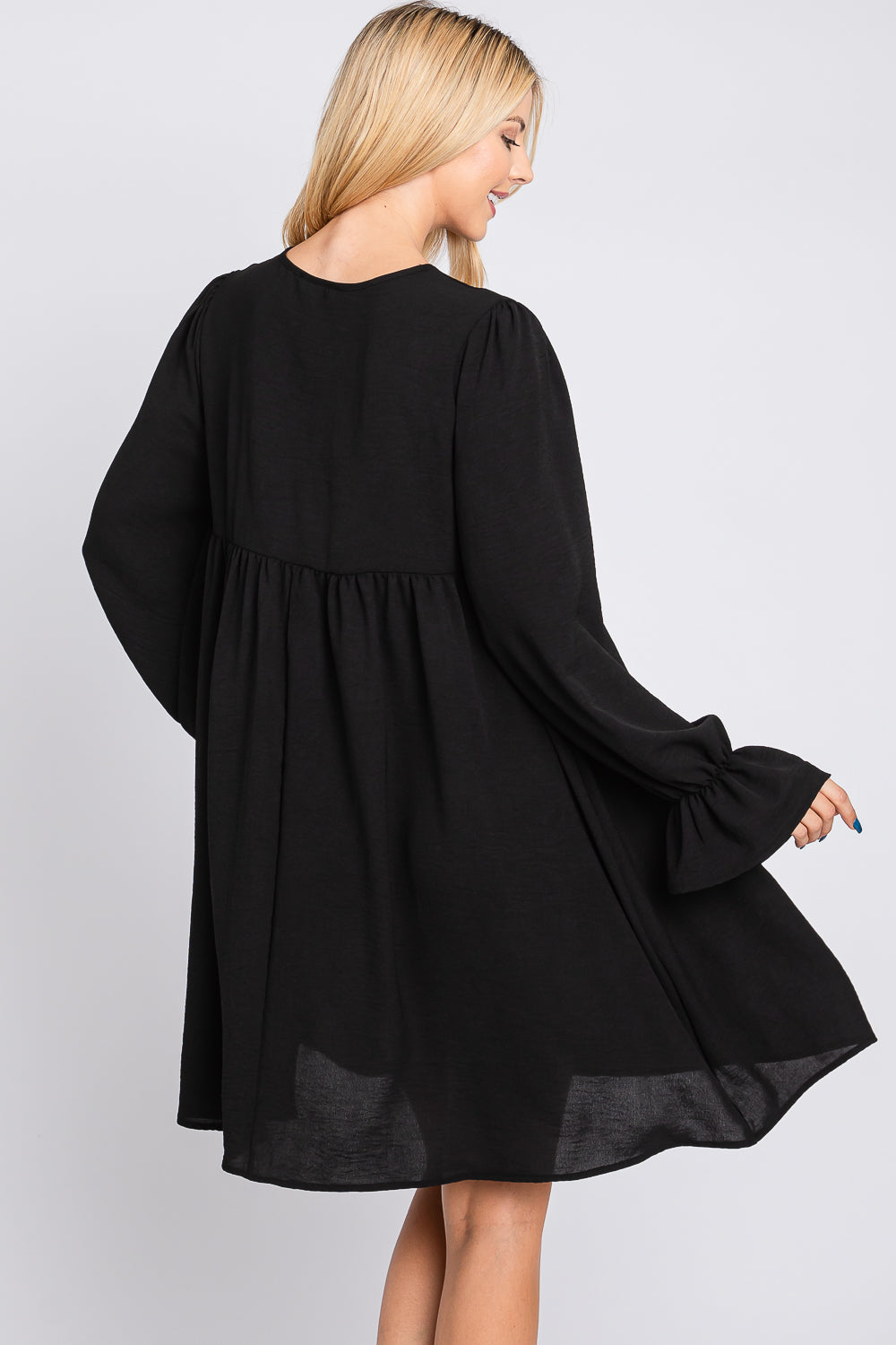 Long sleeve button down black dress