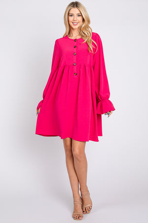 Long sleeve button down fuchsia dress