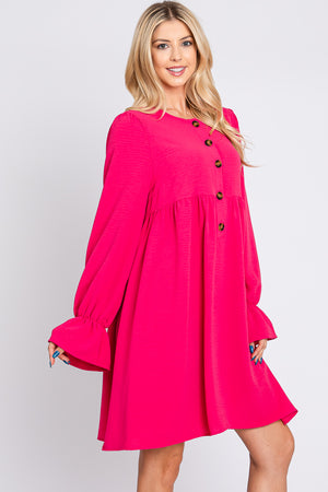 Long sleeve button down fuchsia dress