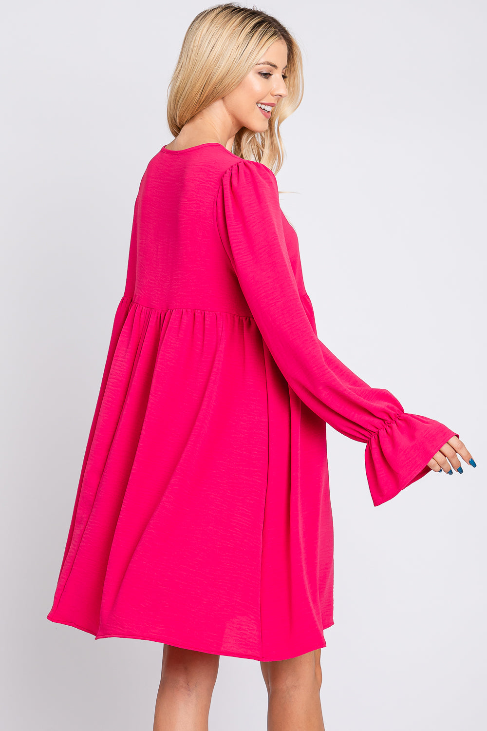 Long sleeve button down fuchsia dress