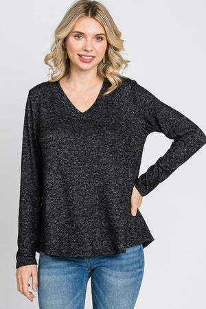 Long sleeve v neck pocket reserve stitch black top