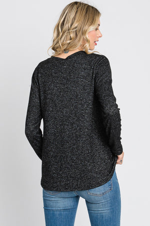 Long sleeve v neck pocket reserve stitch black top