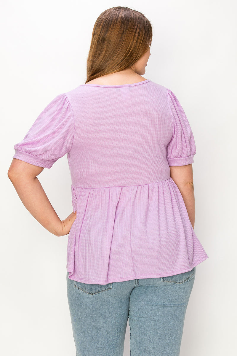 Plus size Short sleeve elastic waist pointelle top