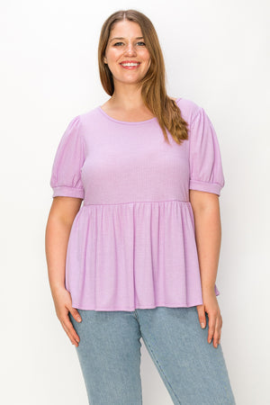 Plus size Short sleeve elastic waist pointelle top