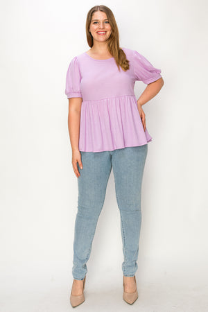 Plus size Short sleeve elastic waist pointelle top