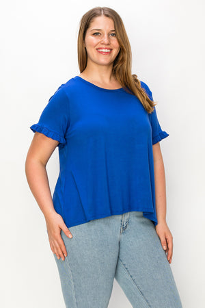 Plus size Flutter short sleeve round neck top